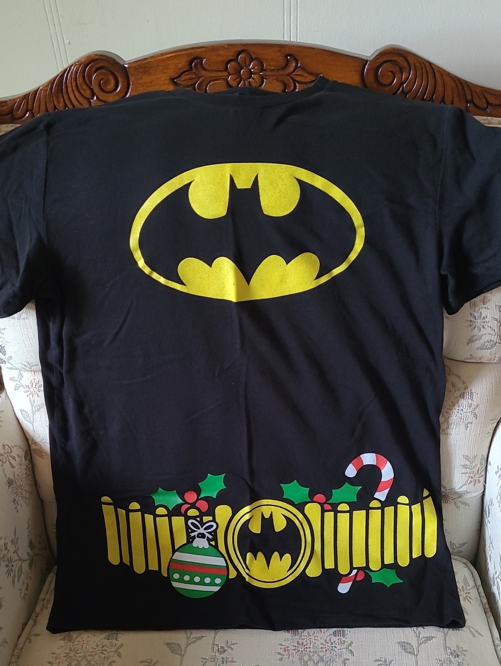 Batman Black Tee with Yellow Logo and Holiday Belt Design